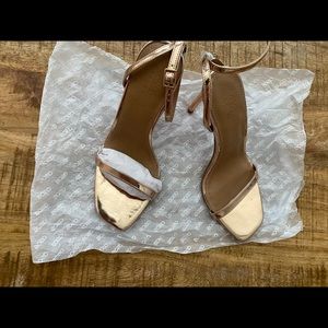 Rose gold strappy pumps